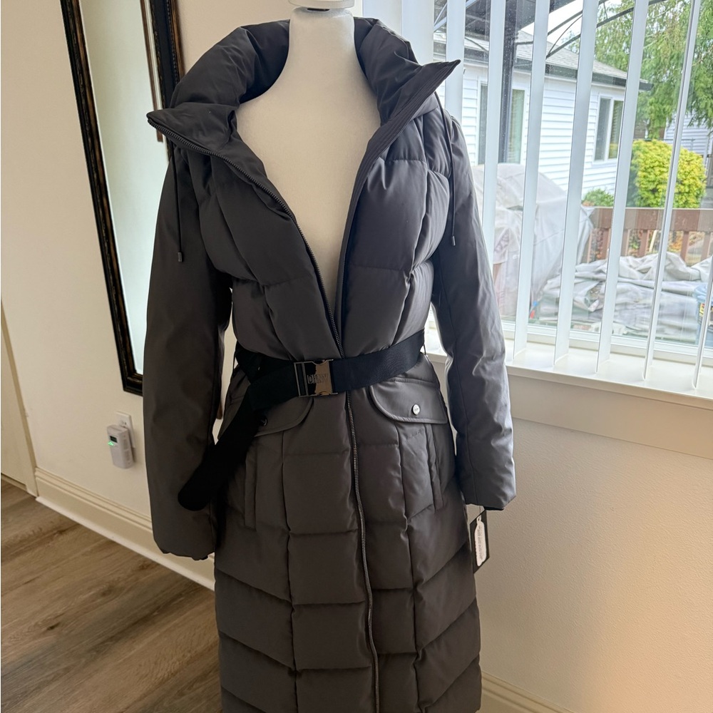 DKNY Charcoal Belted Puffer Jacket